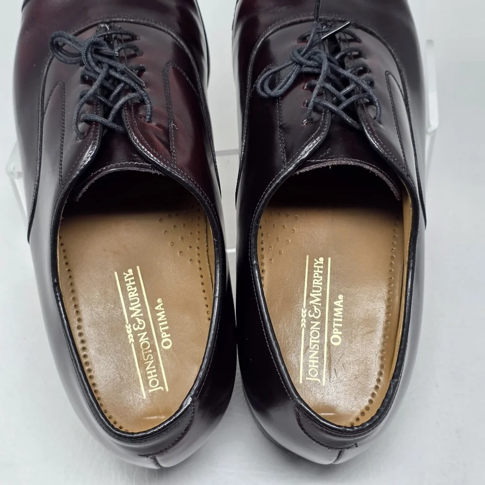 Johnston & Murphy Optima Mens Melton Oxford Size 8.5 Burgundy Cap Toe Shoe USA